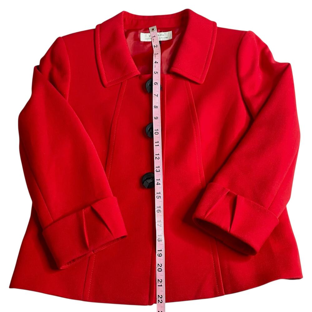 Tahari ASL Cropped Blazer Red Button Snaps Sz 6 Jacket Valentines Day Pop of Red - Picture 14 of 15